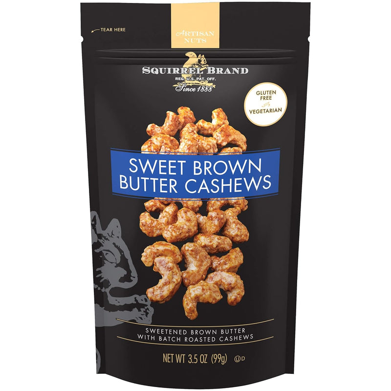 Squirrel Brand Sweet Brown Butter Cashews, 3.5 Ounces Resealable Bag