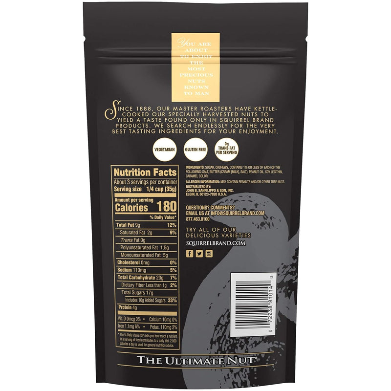 Squirrel Brand Sweet Brown Butter Cashews, 3.5 Ounces Resealable Bag